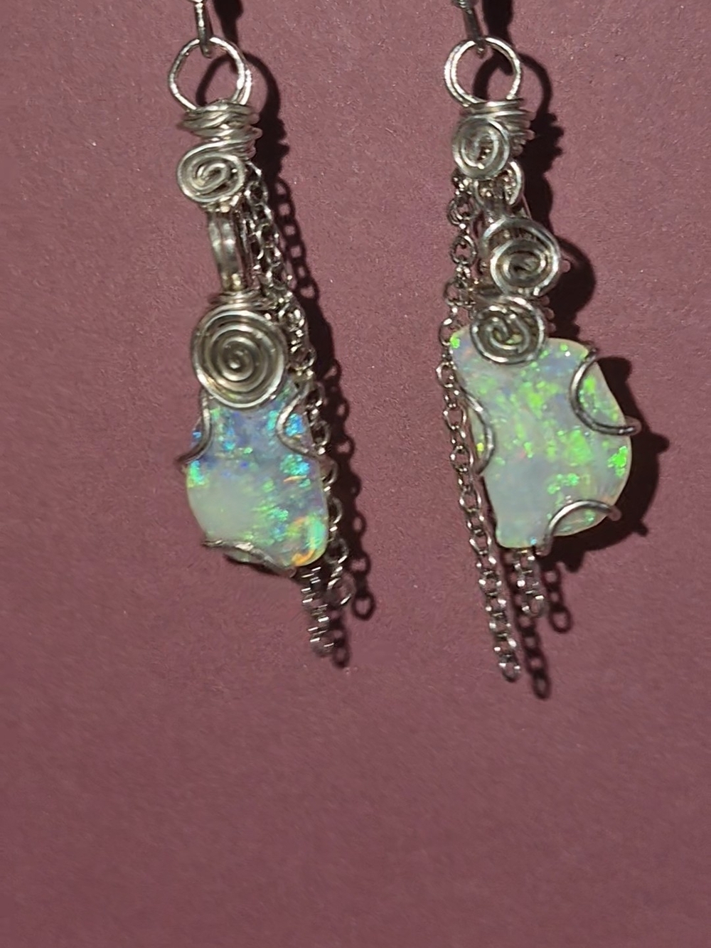Australian Opal Earrings Dangling Colorful New Handmade
